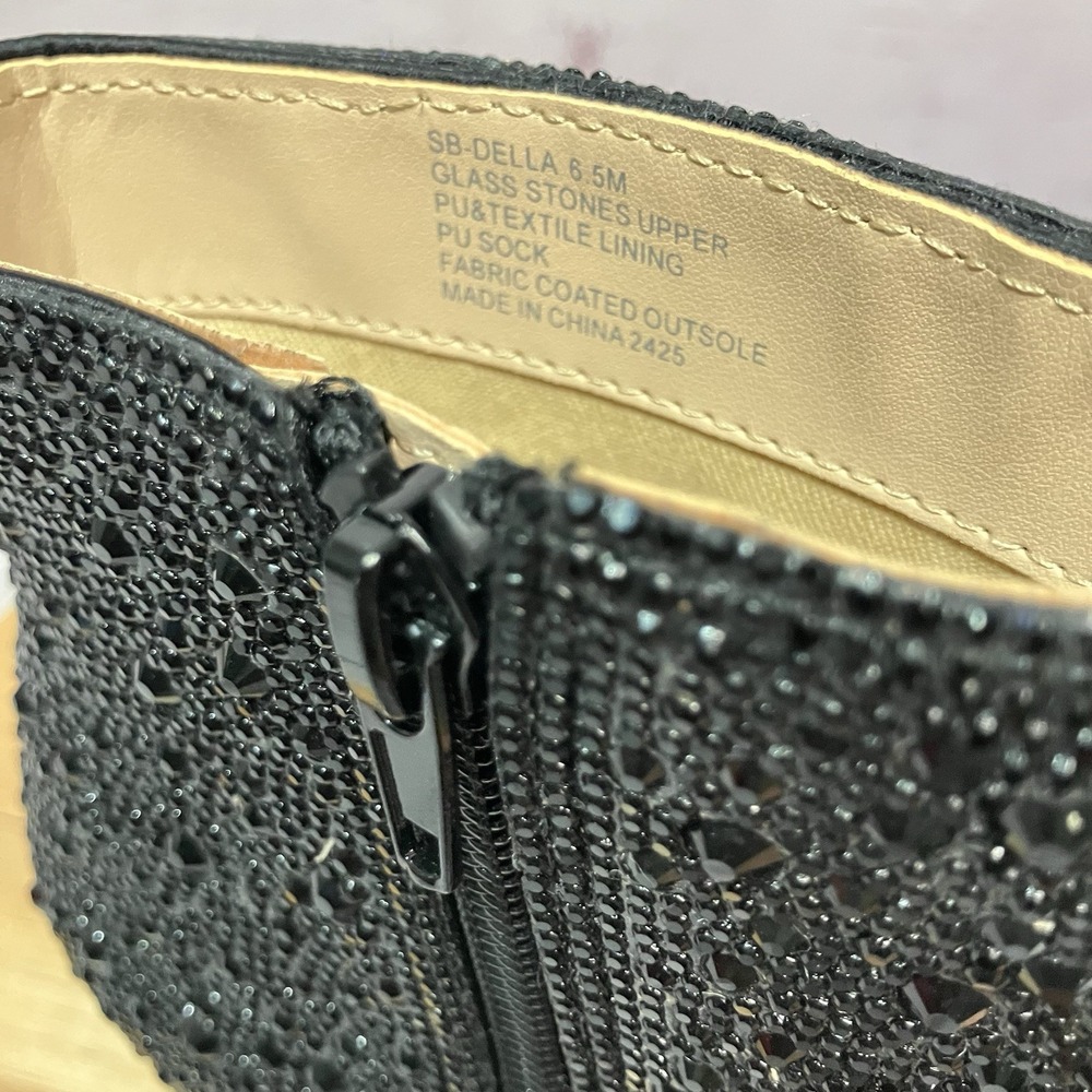 Betsey Johnson‎ Rhinestone Ankle Boots Women's Size 8 Black Chunky Heel Sparkly - Picture 11 of 12